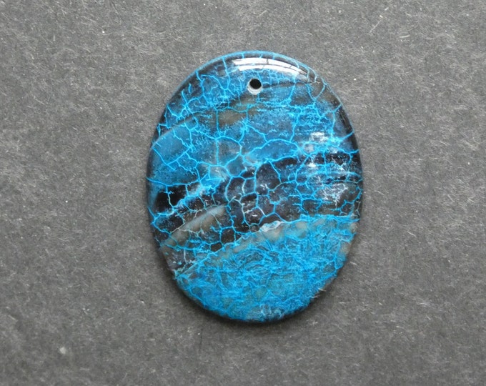 44x34mm Natural Fire Agate Pendant, Gemstone Pendant, Blue and Black, Large Oval Pendant, One of a Kind, Only One Available, Unique Agate