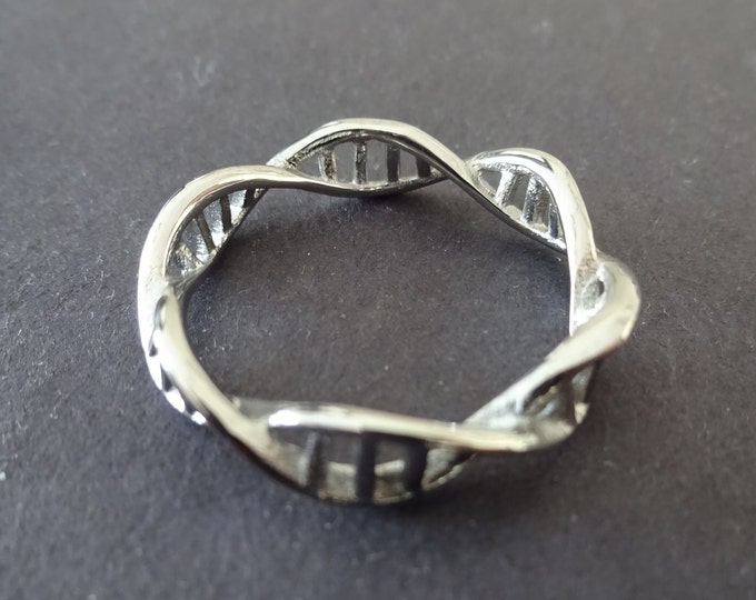 Stainless Steel DNA Double Helix Ring, Twisted Band, Silver Color, US Sizes 5-10, Handcrafted Steel Ring, Unisex Jewelry, Twist Ring
