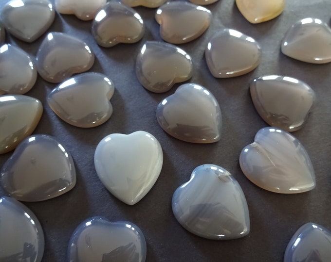 25x23mm Natural Grey Agate Heart Cabochon, Polished Gem Stone Hearts, Natural Gemstone Cab, Grey Agate, Polished Gem, 25x23x7.5mm