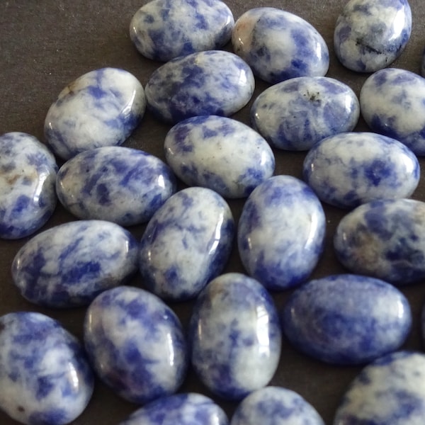 14x10mm Natural Blue Spot Stone Cabochon, Oval Cabochon, Polished Stone, Blue Stone Cabochon, Natural Gemstone, Spotted Stone Focal, Gems