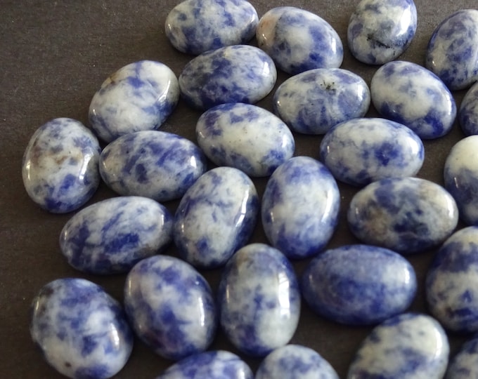 14x10mm Natural Blue Spot Stone Cabochon, Oval Cabochon, Polished Stone, Blue Stone Cabochon, Natural Gemstone, Spotted Stone Focal, Gems