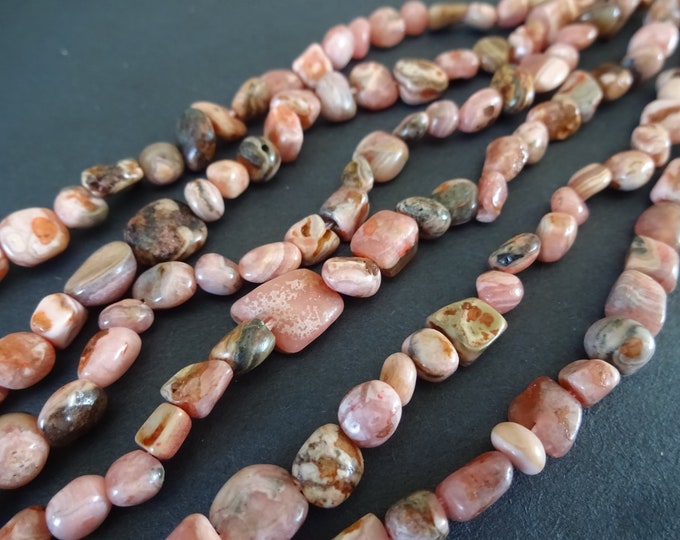 15 Inch 5-11mm Natural Rhodochrosite Bead Strand, About 50 Beads, Pink Mineral, Gemstone Crystal Nuggets, Strand Of Gem Beads, Polished