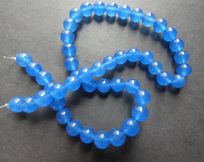 15 Inch 8mm Blue Natural Malaysia Jade Bead Strand, Dyed, About 48 Round Ball Bead, Royal Blue Jade Strand, Natural Mineral Bead, 1mm Hole