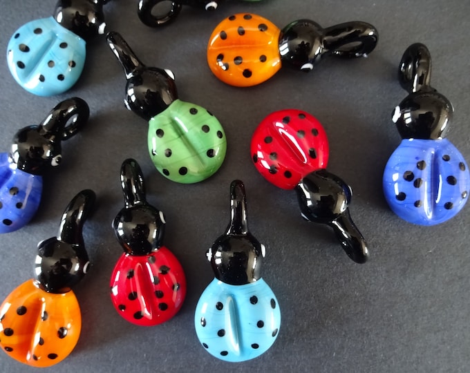 5 PACK of 42-49mm Handmade Lampwork Glass Ladybug Pendant, Mixed Color, Beautiful Bug Charm, Glass Ladybug, Easter Spring Glass Pendant