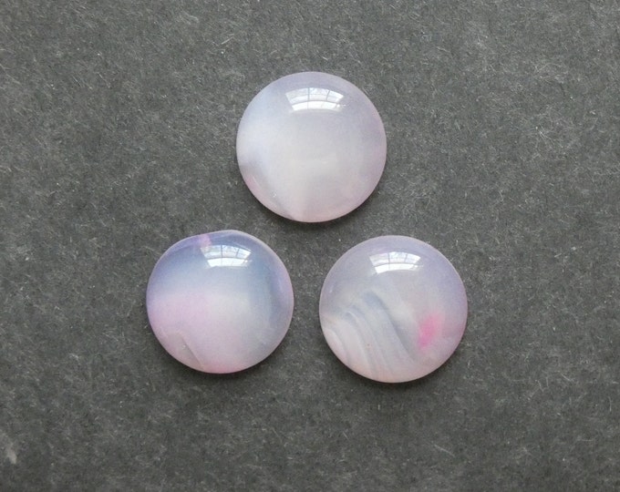 3 Pack 20mm Natural Banded Agate Cabochons, Gemstone Cabochon Set, Pink, Dyed, Stiped Agate Cabochon Set, One of a Kind, Unique Agate Stones