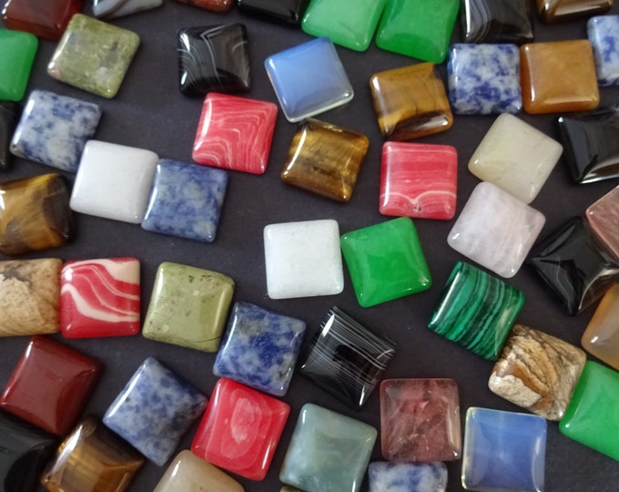 SET OF 5 Square Mixed Lot Gemstone Cabochons, 16x16mm, Polished, Stone Cabochon, Gemstone Cab Lot, Jasper, Quartz, Agate, Malachite & More