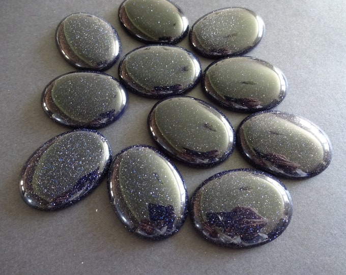 40x30mm Blue Goldstone Cabochon, Synthetic Oval Gemstone Cabochon, Blue Stone, Polished Gem, Glittery, Golden Flecks, Sparkly, Navy Blue