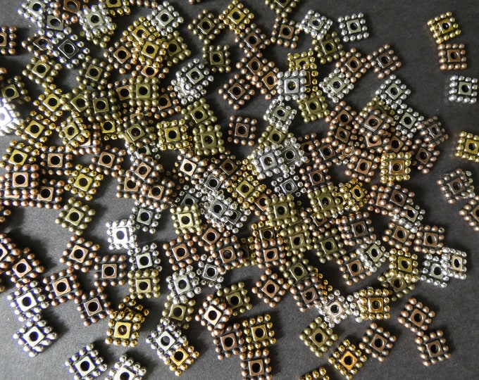 100 Pack 7x7mm Square Spacer Alloy Metal Beads, 4 Colors, Square Beads, Diamond Shape, Knobbed Square Spacer Beads, Geometric Square Spacers