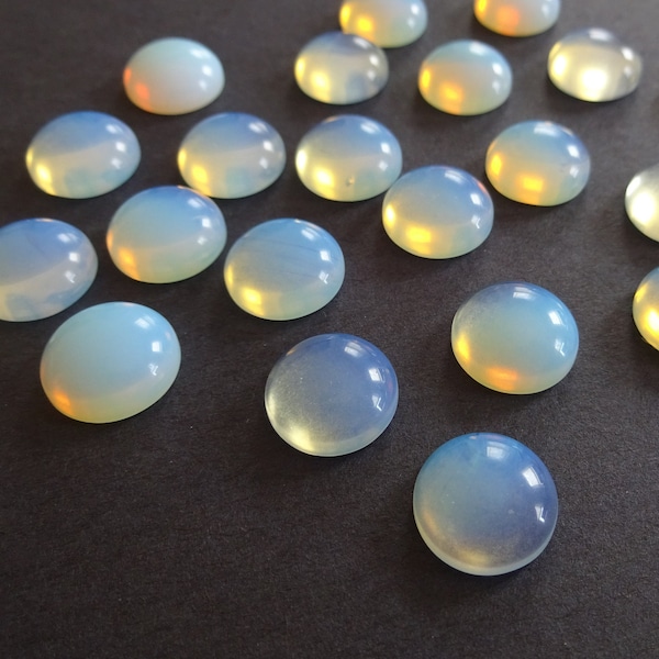 12x5mm Glass Opalite Cabochon, Round Half Dome Cabochon, Polished Opalite Stone, Clear Gem, Translucent & Semi Transparent, 12mm Round Cab