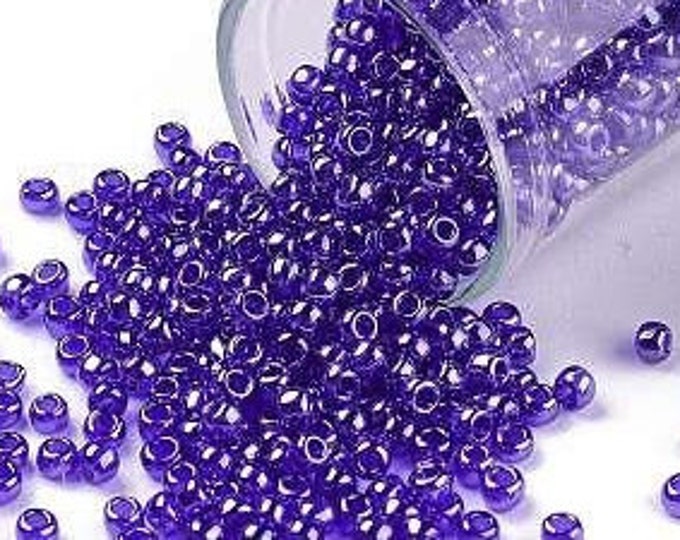8/0 Toho Seed Beads, Transparent Luster Cobalt (116), 10 grams, About 222 Round Seed Beads, 3mm with 1mm Hole, Luster Finish