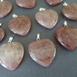 27-28mm Natural Strawberry Quartz Heart Pendant With Brass Loop, Pink Quartz Charm, Quartz Crystal Pendant, Pink Heart Quartz Charm