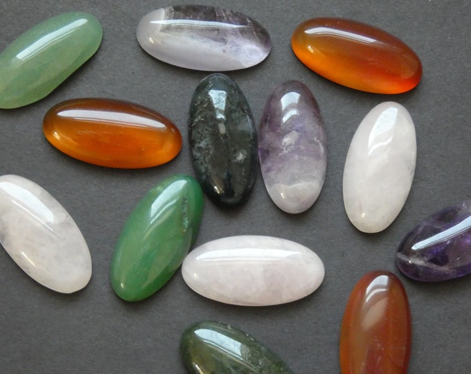 SET OF Horse Eye Mixed Lot Gemstone Cabochons, 30x15x6mm, Drop Cabochon, Polished, Stone Cabochon, Natural Gemstone, Quartz, Agate, Unakite