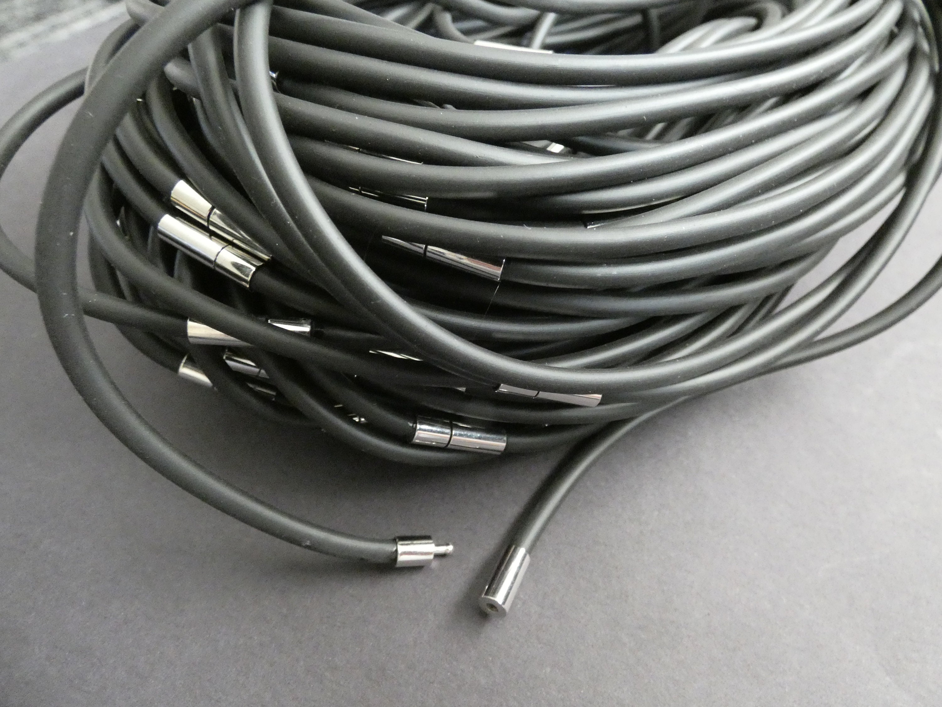 18 Inch Rubber & Brass Necklace Cord, Basic Black and Silver Cords, With Pop Style Clasp, 4mm