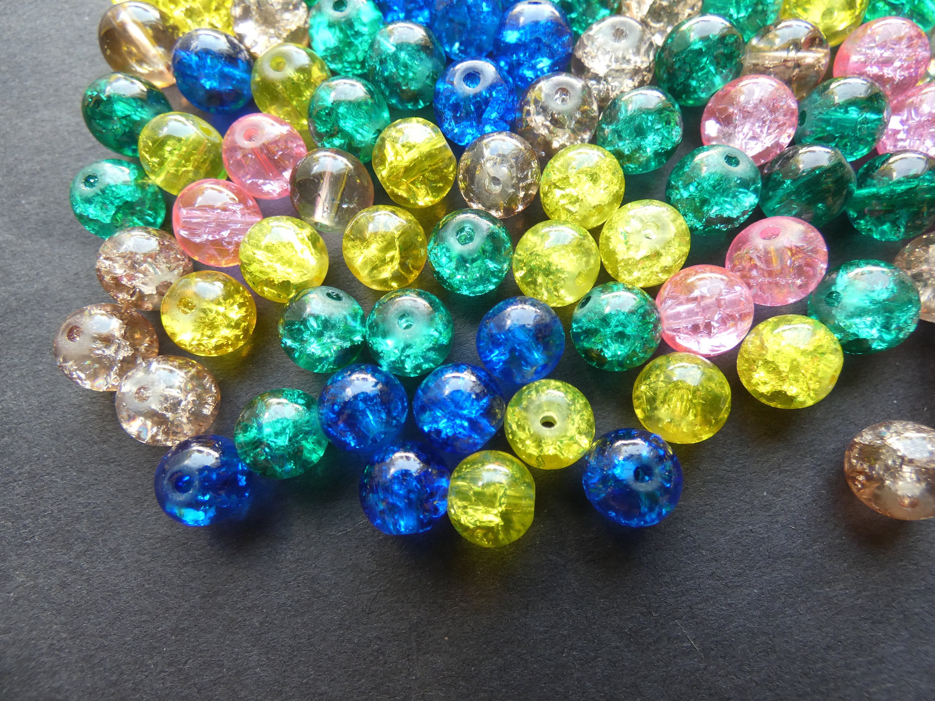 8mm Crackle Glass Ball Bead Mix, Rainbow Pastel Mix, Mixed Lot ...
