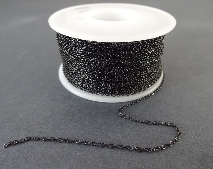 20 Meters 304 Stainless Steel Cable Chain, Soldered, 1.4x1.1x0.3mm Chain Bulk Lot, Black Color, Spool Of Basic Necklace Cable Chain