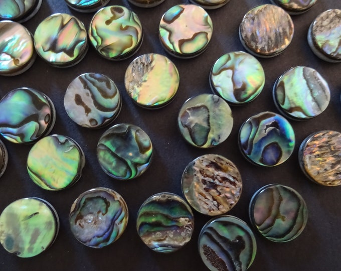 12mm Natural Shell Cabochons, Flat Round Seashell Cabs, Abalone & Paua, Green and Blue, Round Shell Cab, Beachy Freshwater Shell Jewelry