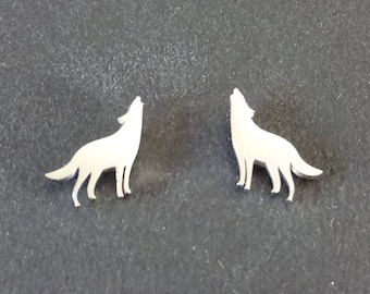 Stainless Steel Silver Wolf Earrings, Hypoallergenic, Silver Studs, 11x11mm, Set Of Earrings, Wolf Earrings, Animal Studs, Howling Wolf
