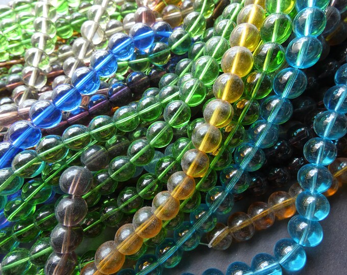 5 Pack 6mm Glass Ball Bead Strands, About 50 Beads Per 13 Inch Strand, 6mm Round Bead Lot, Mixed Color, Rainbow, 1mm Hole, Jewelry Ball Bead