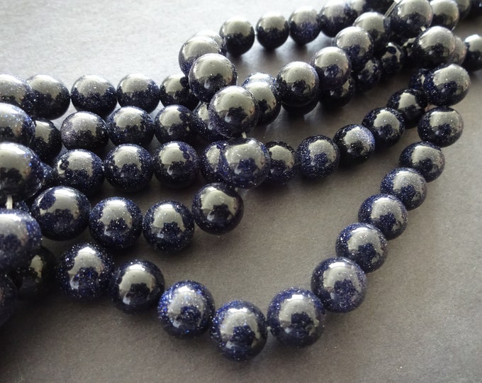 10mm Blue Goldstone Bead Strand, Ball Bead, Round Bead, Stone Bead, Synthetic Gemstone Bead, Sparkly Bead, 15.5 Inch, About 36 Beads, Navy