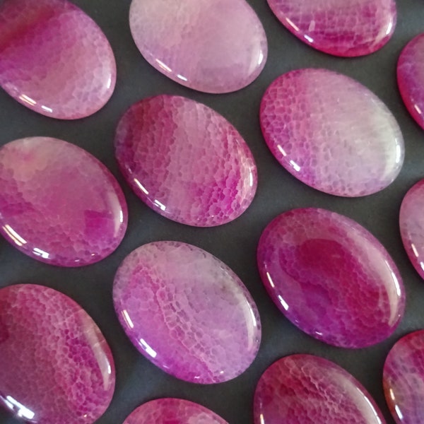40x30mm Natural Crackle Agate Cabochon, Dyed, Pink Oval Cabochon, Polished Stone Cab, Natural Agate Stone, Gemstone, Crackled Stone Cab