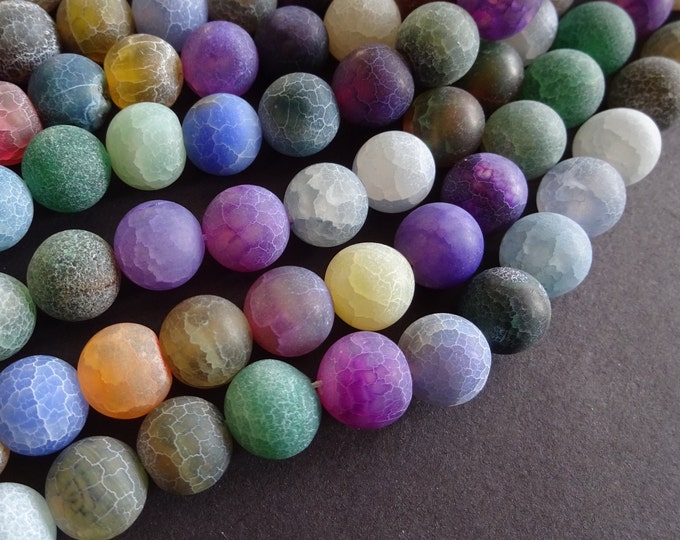 10mm Natural Agate Ball Bead Strand, Dyed, About 38 Beads, 15.1 Inch Strand, Frosted Round Bead, Precious Stone, Unpolished, Unfinished