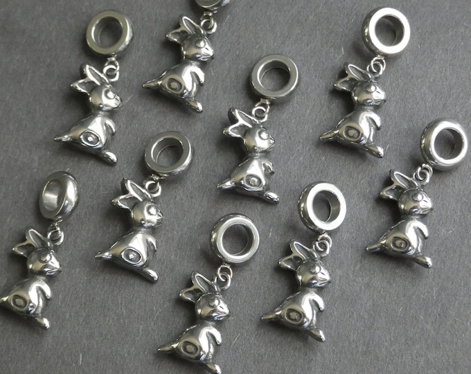 304 Stainless Steel 16mm Bunny Dangle Charms, Easter Drop Pendant, 3D Rabbit Design European Dangle, Easter Jewelry Making, Rabbit Dangle