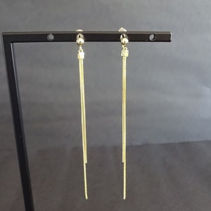 Sterling Silver Long Chain Tassel Stud Earrings, Hypoallergenic, Light Gold, 78mm, Set Of Earrings, Chain Tassel Earrings With Ball Studs