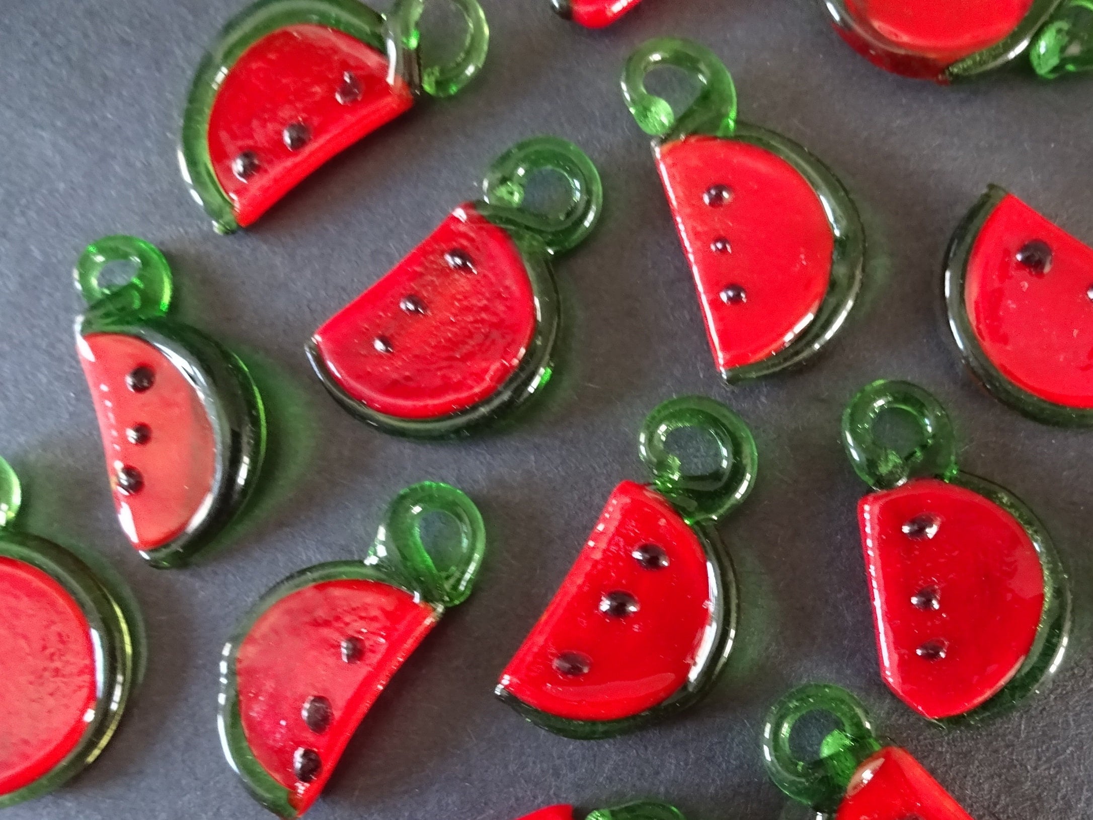 Watermelon Charm Two Tone Glass Bead Bracelet