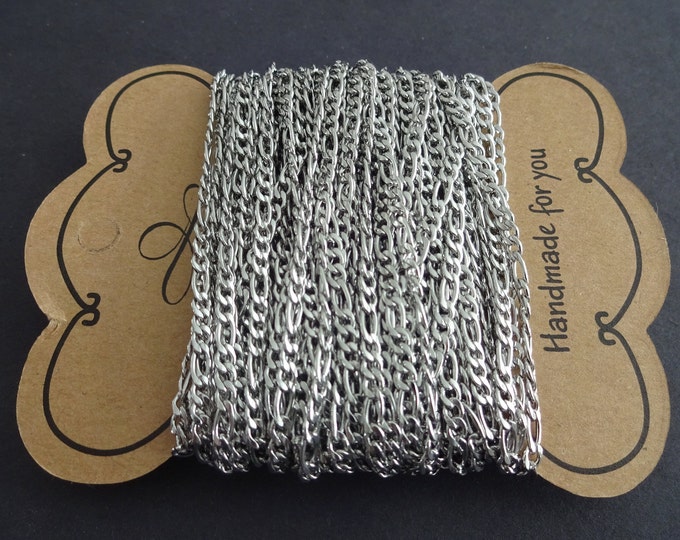 10 Meters 304 Stainless Steel Figaro Chain, Unwelded, 4-6x3mm Chain Bulk Lot, Silver Color, Spool Of Necklace Chain, Necklace Making Supply