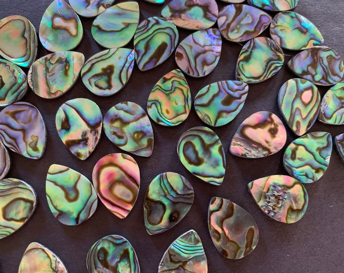 18x13mm Natural Abalone Shell Cabochons, Paua Seashell Cabs, Purple & Green Iridescent, Teadrop Shell Cab, Beachy Freshwater Shell Jewelry