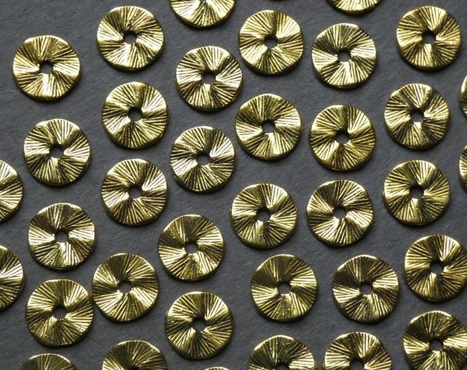 13x1mm Flat Round Gold Alloy Metal Beads, Tibetan Style Metal Spacers, Antique Golden Color, Flat Disc Bead, 2.5mm Hole, Lined Design