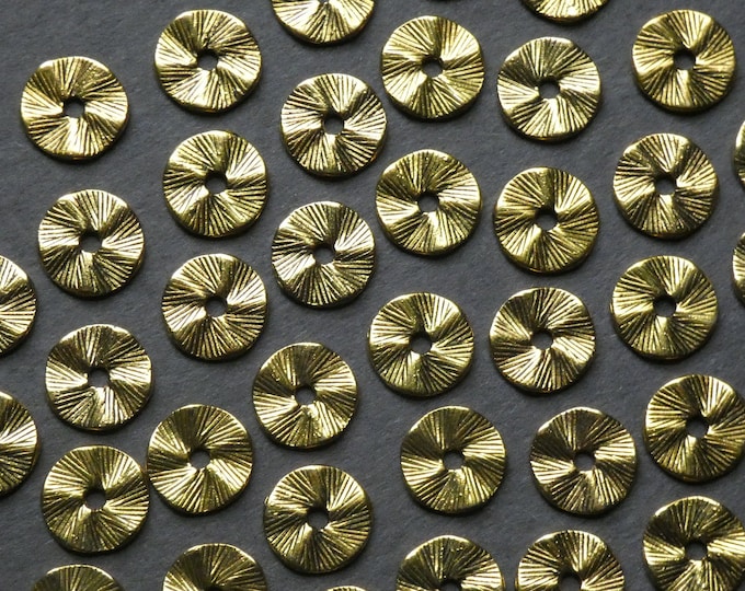 13x1mm Flat Round Gold Alloy Metal Beads, Tibetan Style Metal Spacers, Antique Golden Color, Flat Disc Bead, 2.5mm Hole, Lined Design