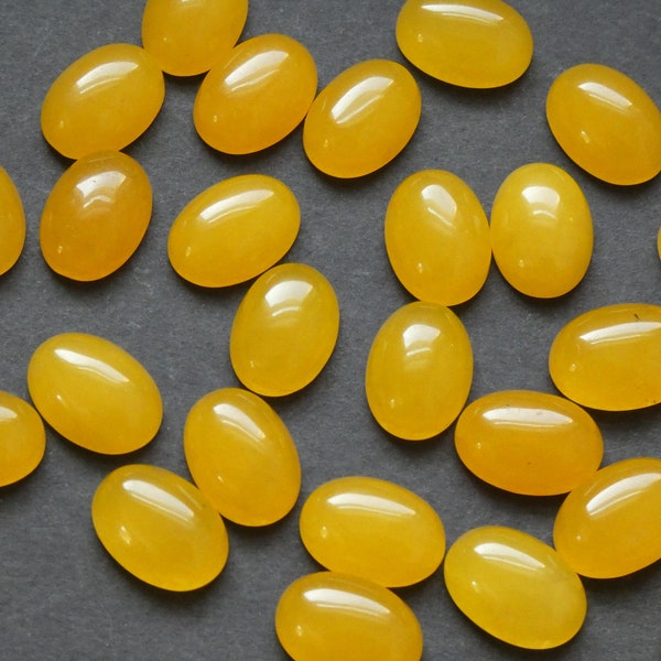 14x10mm Natural White Jade Gemstone Cabochon, Dyed, Yellow Oval Cab, Polished Gem Cabochon, Natural Stone, Jade Stone, Bold Yellow, Vibrant