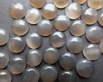 16mm Natural Gray Agate Gemstone Cabochon, Dyed, Round Cabochon, Half Dome, Polished Stone, Light Gray Cabochon, Natural Stone, Agate Stone