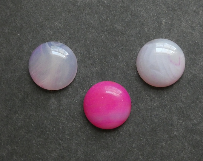 3 Pack 20mm Natural Banded Agate Cabochons, Gemstone Cabochon Set, Pink, Dyed, Stiped Agate Cabochon Set, One of a Kind, Unique Agate Stones