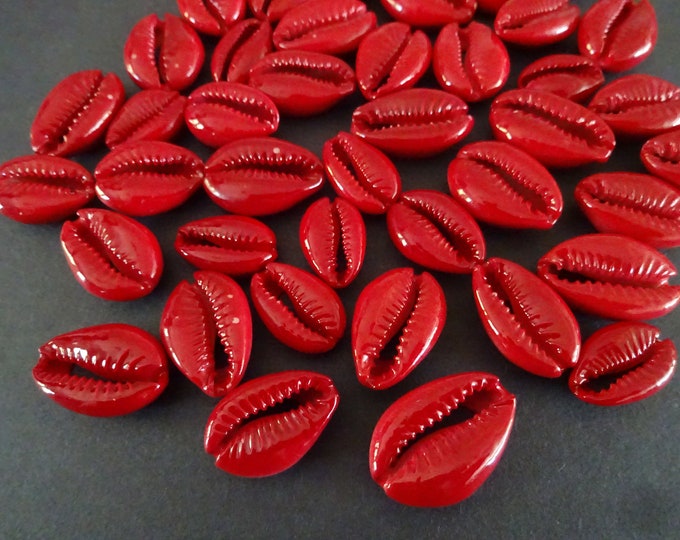 20-25mm Painted Natural Cowrie Shell Beads, Undrilled Spiral Shell, Red Color, Natural Shell, Nautical, Cowries, Beach Shells, Painted Shell