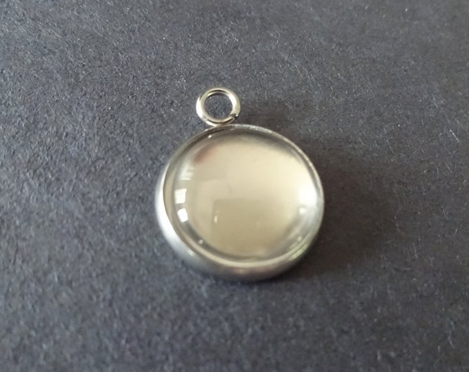 Pack of 12mm Round Stainless Steel Pendant Setting with Half Round Glass Cabochon, 18x14mm Overall Size, Round Setting, Silver Colored