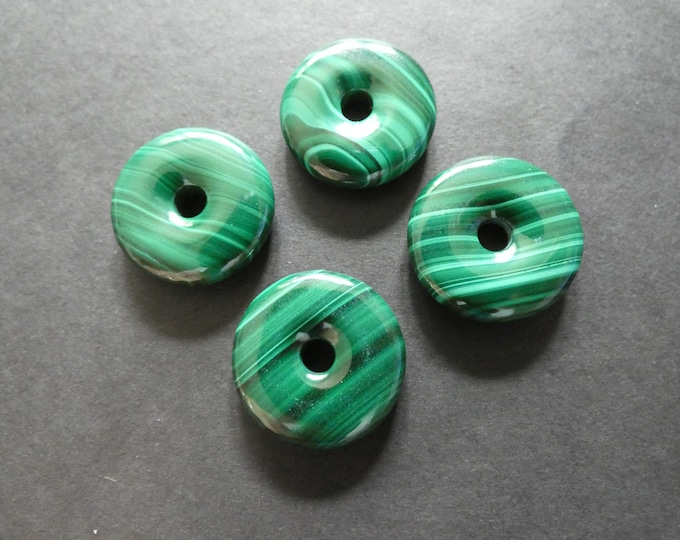 22mm Natural Malachite Donut Pendant, Green and Black, Polished Gem, Natural Gemstone Component, Round Donut Stone, Wire Wrapping Stone