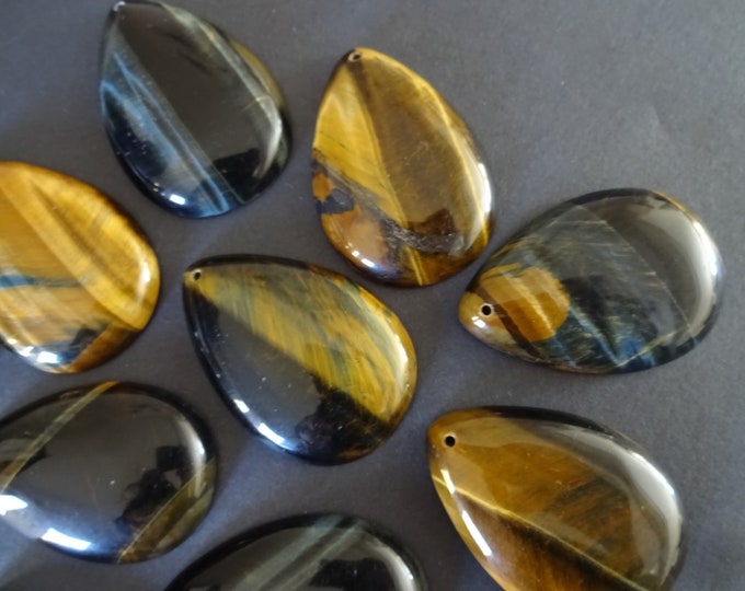 50x35mm Natural Tiger Eye Pendant, Drilled, Teardrop Pendant, Large Necklace Charm, Polished Gemstone Jewelry, Tigereye Teardrop, 1.5mm Hole