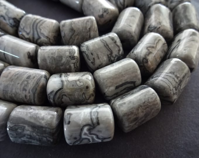 15 Inch 13x10mm Natural Picasso Jasper Column Bead Strand, About 32 Stones, Picasso Jasper Crystal, Polished Gray Tube Beads, Drilled Column