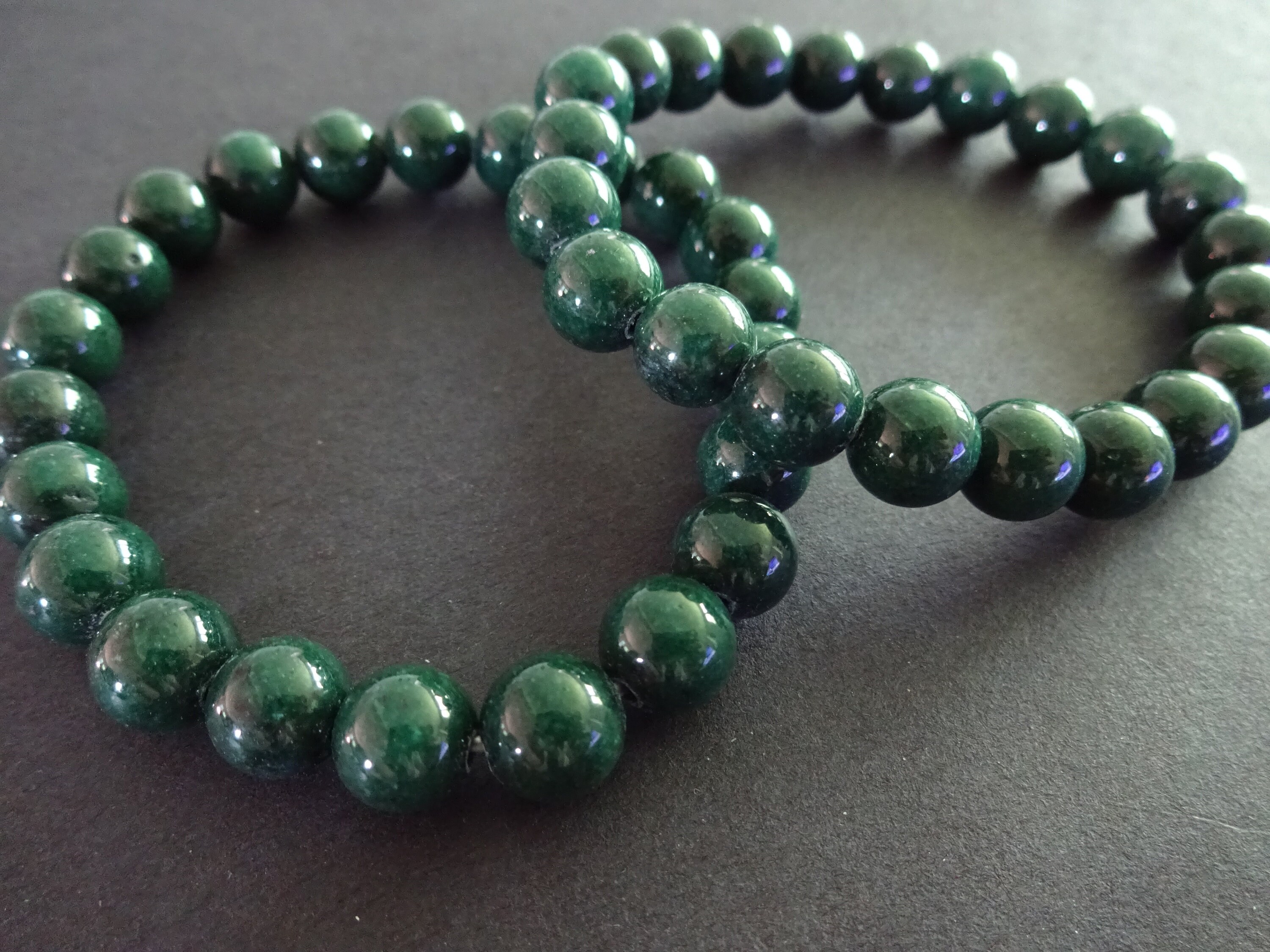 Natural Mashan Jade Stretch Bracelet, 8mm Ball Beads, Stretchy Nylon