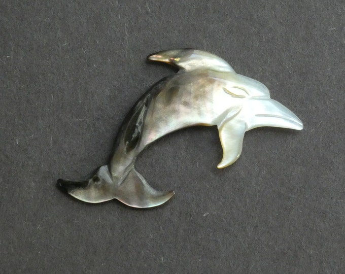 25x44.5x2mm Natural Black Lip Shell Cabochon, Dolphin Cabochon, One of a Kind, Black Lip Shell Dolphin, Iridescent Cabochon, Dolphin Charm