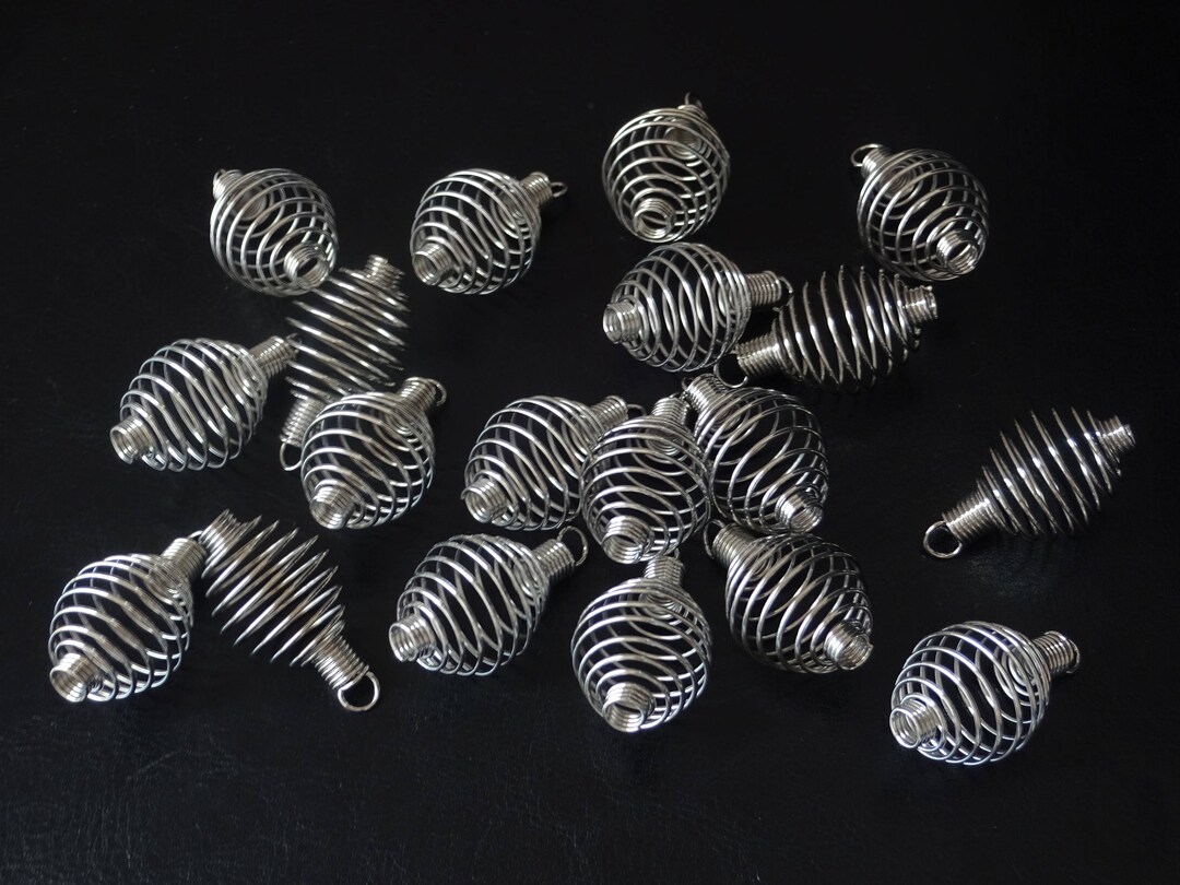 34x19mm Steel Bead Cages, Silver, Large 4.5mm Hole, Spiral Cage, Cage
