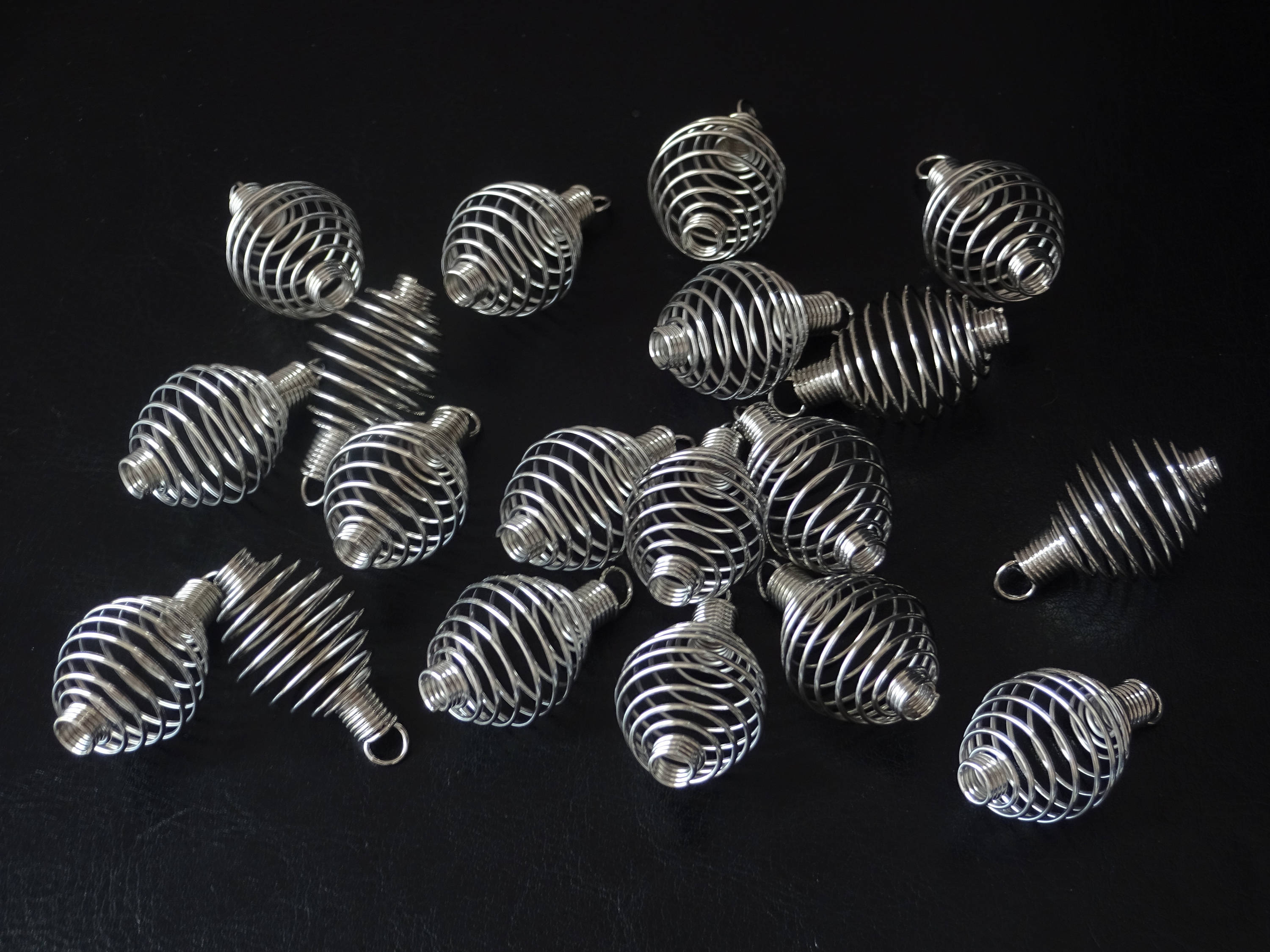 34x19mm Steel Bead Cages, Silver, Large 4.5mm Hole, Spiral Cage, Cage