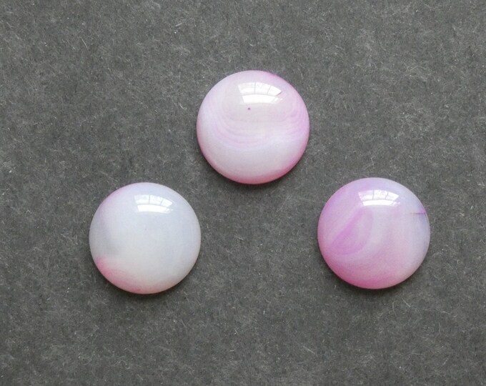 3 Pack 20mm Natural Banded Agate Cabochons, Gemstone Cabochon Set, Pink, Dyed, Stiped Agate Cabochon Set, One of a Kind, Unique Agate Stones