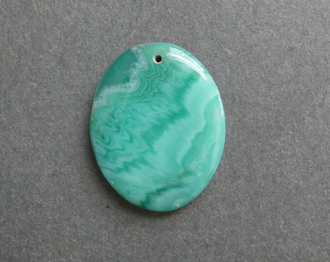 43x34mm Natural Striped Agate Pendant, Large Oval, Green, Dyed, One of a Kind, As Seen in Image, Only One Available, Gemstone Pendant