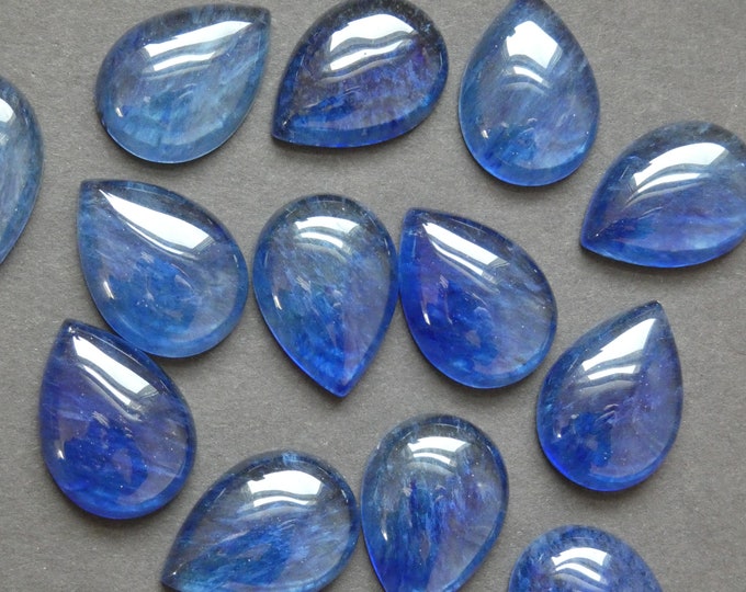25x18mm Blue Glass Cabochon, Faceted Teardrop Cabochon, Polished Gem, Blue Natural Gemstone, Polished, Blue Glass Cabochon, Undrilled