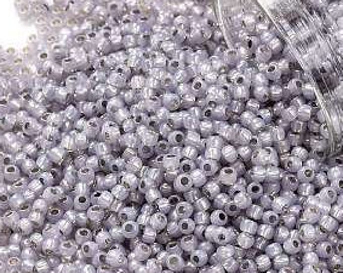 11/0 Toho Seed Beads, Silver Lined Light Amethyst Opal (2122), 10 grams, About 1103 Round Seed Beads, 2.2mm & .8mm Hole, Silver Lined Finish