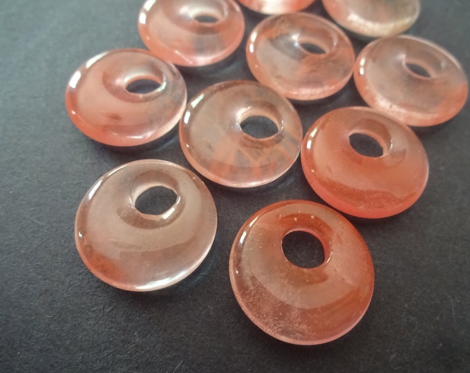 18mm Cherry Quartz Glass Pendant, Glass Donuts, Pink Glass, Cherry Quartz Component, Round Glass Pendant, Wire Wrap