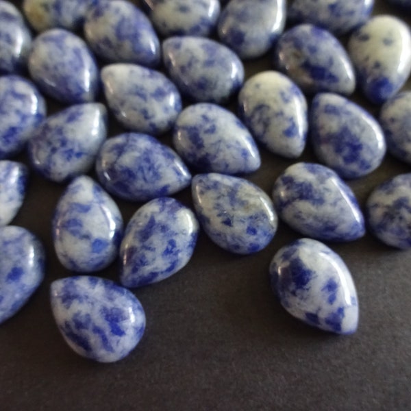 14x10mm Natural Blue Spot Stone Cabochon, Teardrop Cabochon, Polished Stone, Blue Stone Cabochon, Natural Gemstone, Spotted Stone Focal